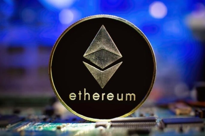 Eth Coin With Blurred Candlestick Chart