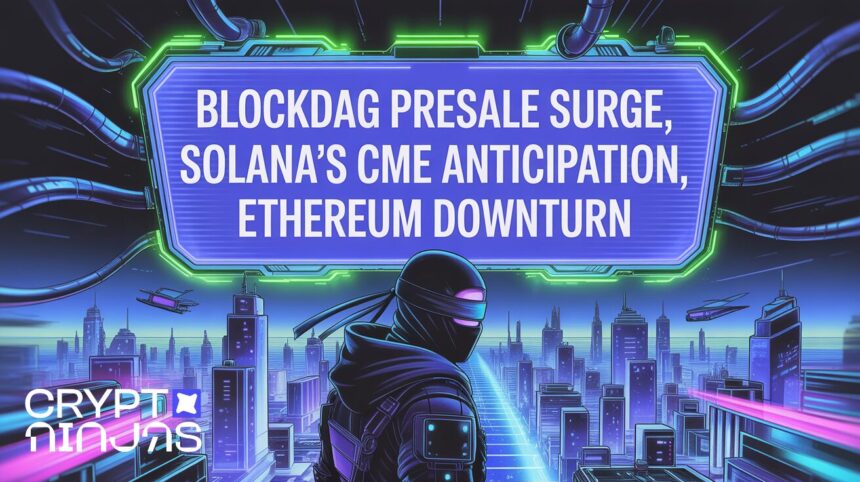In the center the title BlockDAG Presale Surge…