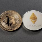 Two Coins Bitcoin And Ethereum On A Dark