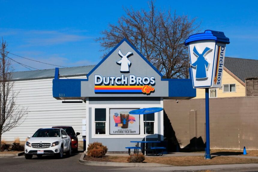 dutch bros coffee shop with logo bros
