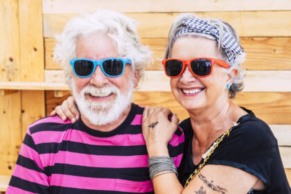 flashy seniors couple smiling