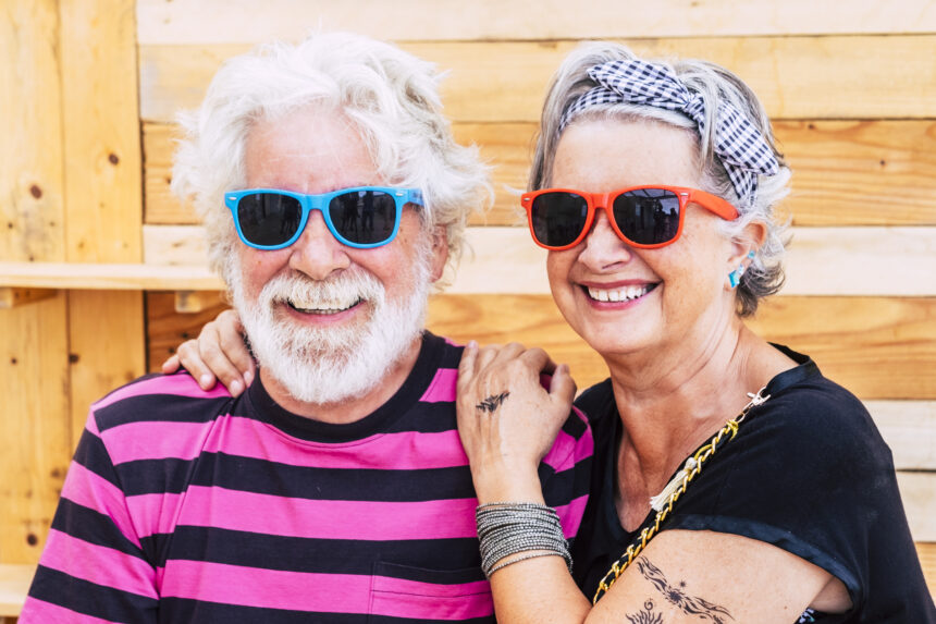 flashy seniors couple smiling