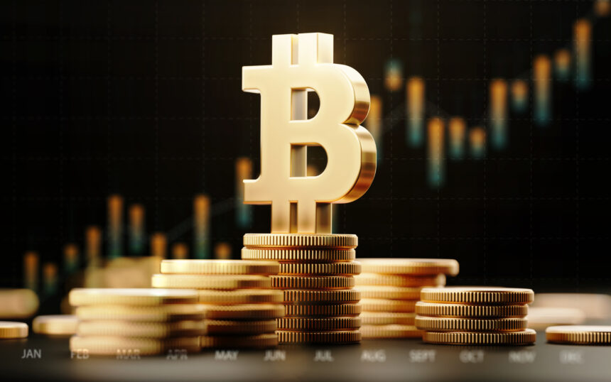 golden bitcoin with coins