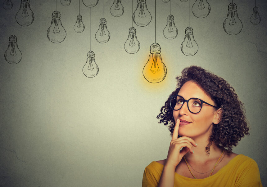 light bulb drawings with a person thinking