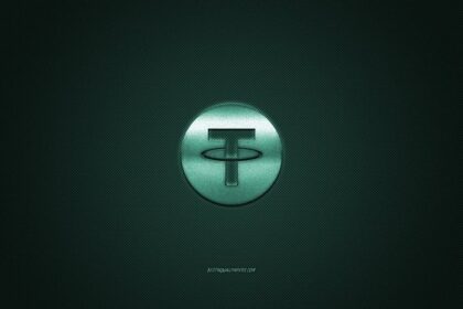 thumb2 tether logo metal emblem green carbon texture cryptocurrency tether
