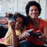 two people enjoying video game play