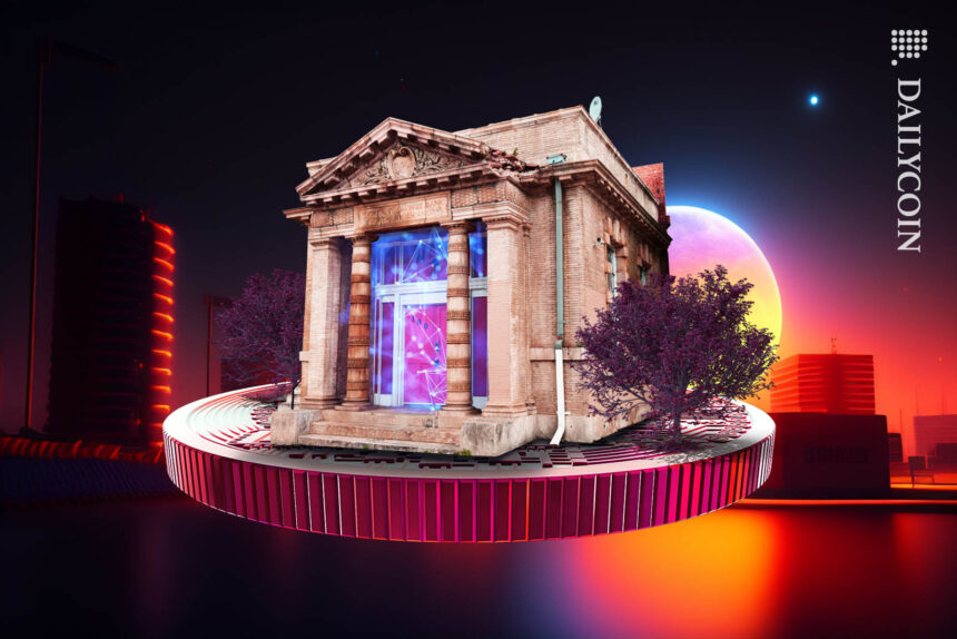 Crypto Bank Coin Blockchain City Skyline web