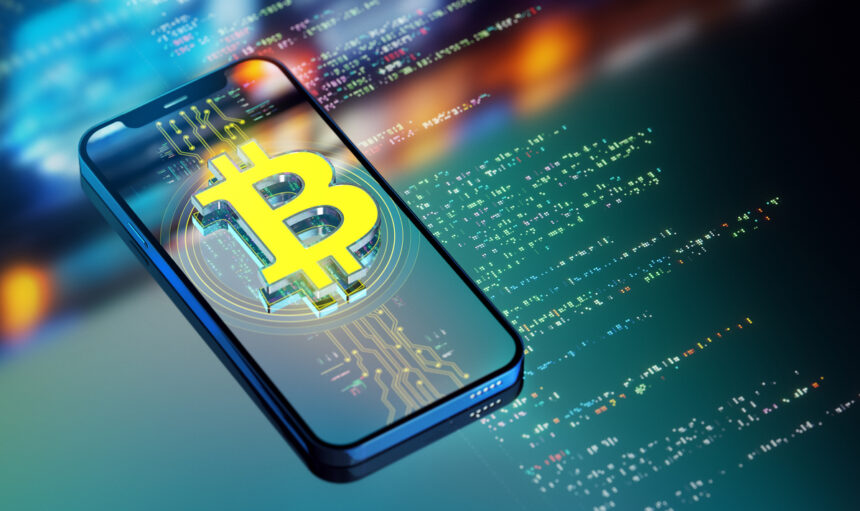 bitcoin logo on green smartphone 1488104305