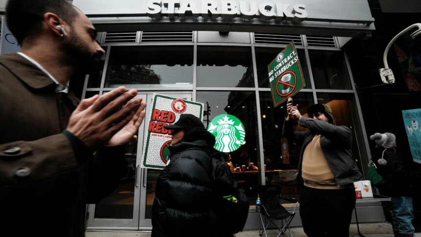 Starbucks Workers Strike on Red Cup Day for Better Wages and Benefits 1 87251876007 starbucks workers strike 2025 01