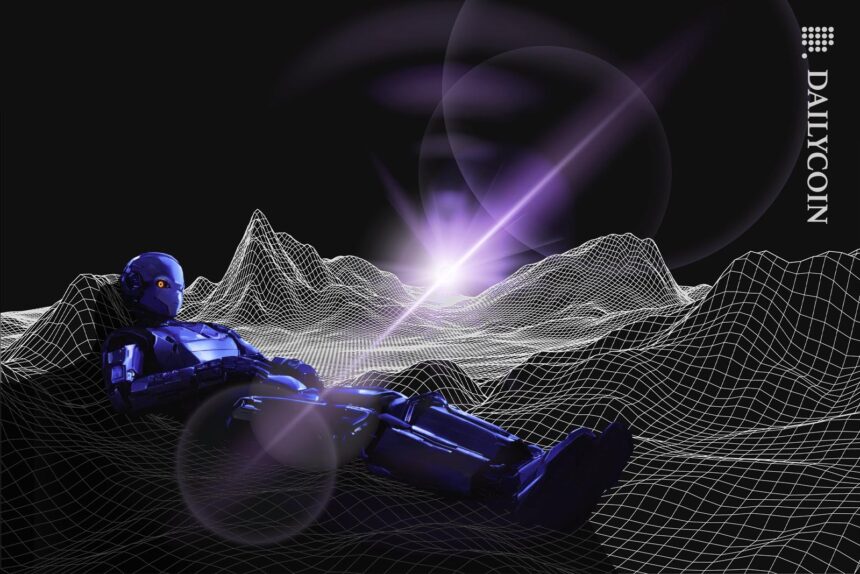 Vechain Giant Robot Awakening Sunrise Wireframe Crypto web