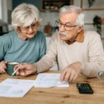 older couple taxes paperwork table getty