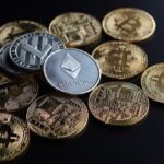 Coins On Black Background Litecoin Bi