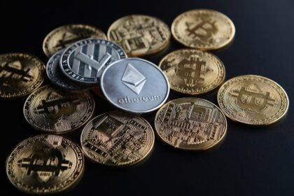 Coins On Black Background Litecoin Bi