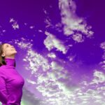 Purple Sky Woman Looking Up Anticipation Airdrop Crypto web