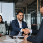Investors making a deal in a conference room